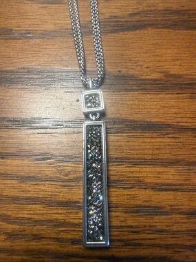 Brighton silver Bar Pendant Necklace - Black/Gray Stones